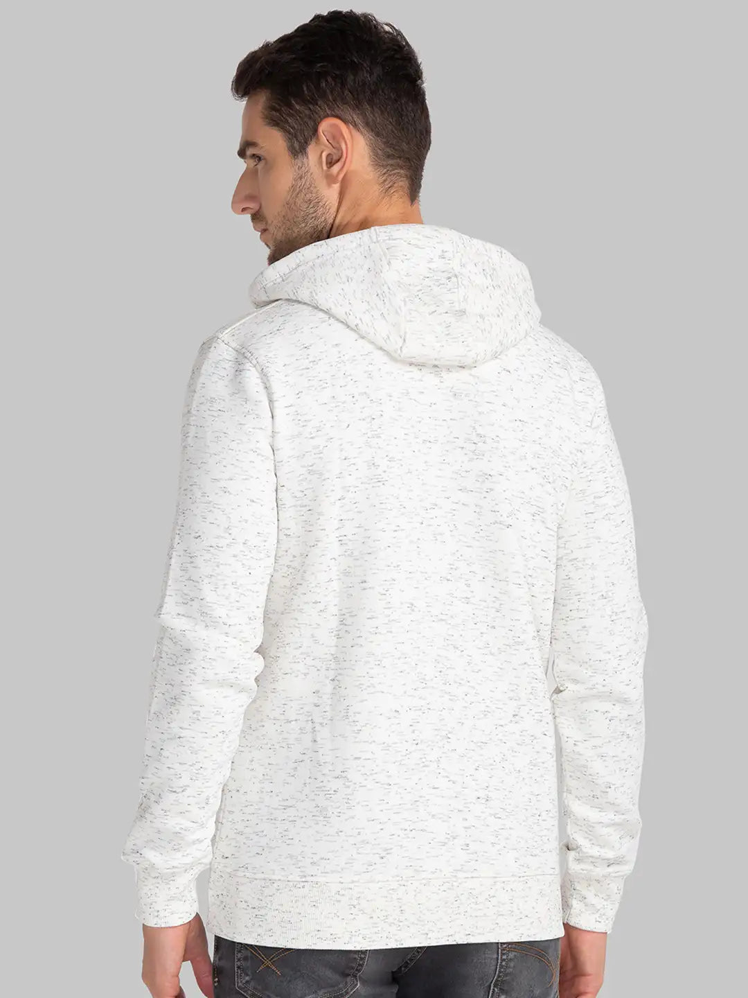 Men White Regular Fit Print Cotton Polyester Blend Sweatshirts
