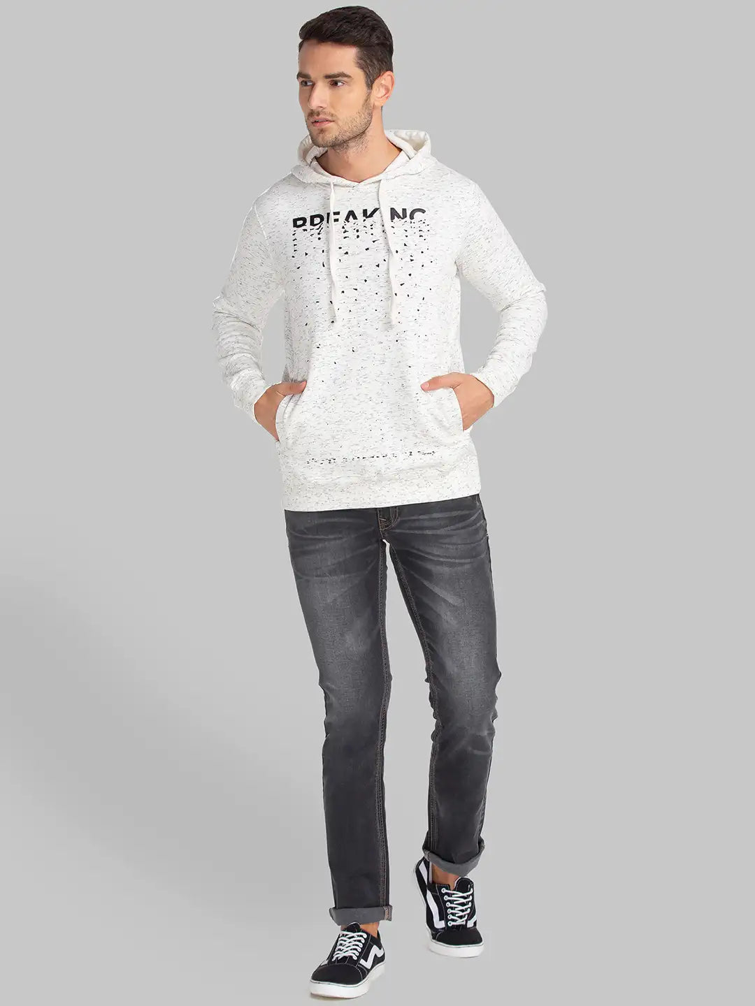 Men White Regular Fit Print Cotton Polyester Blend Sweatshirts