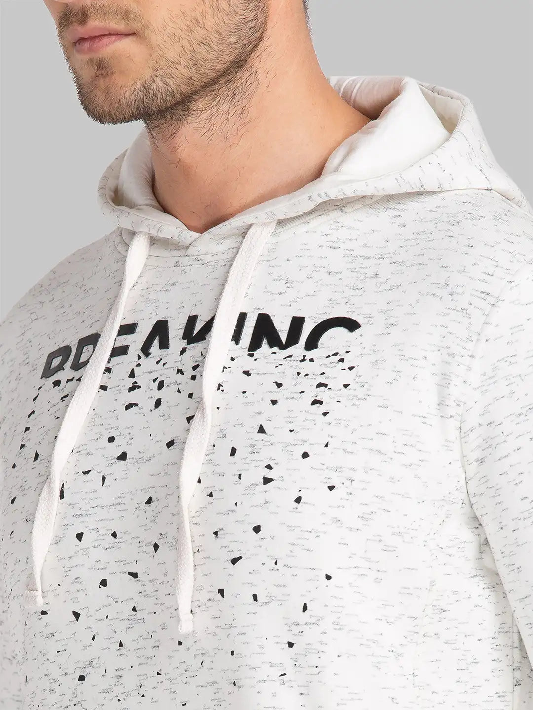 Men White Regular Fit Print Cotton Polyester Blend Sweatshirts