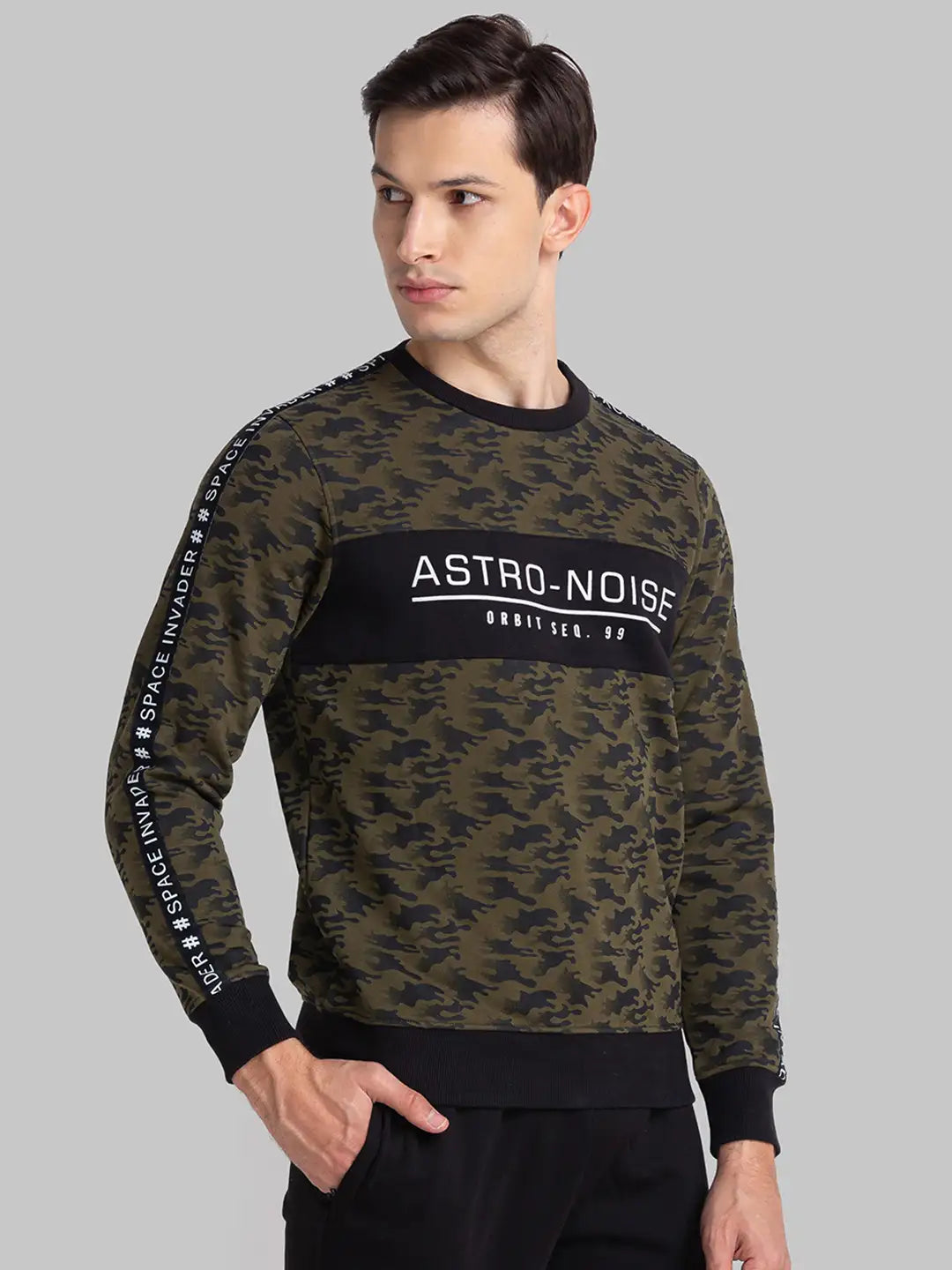 Men White Regular Fit Print Cotton Polyester Blend Sweatshirts