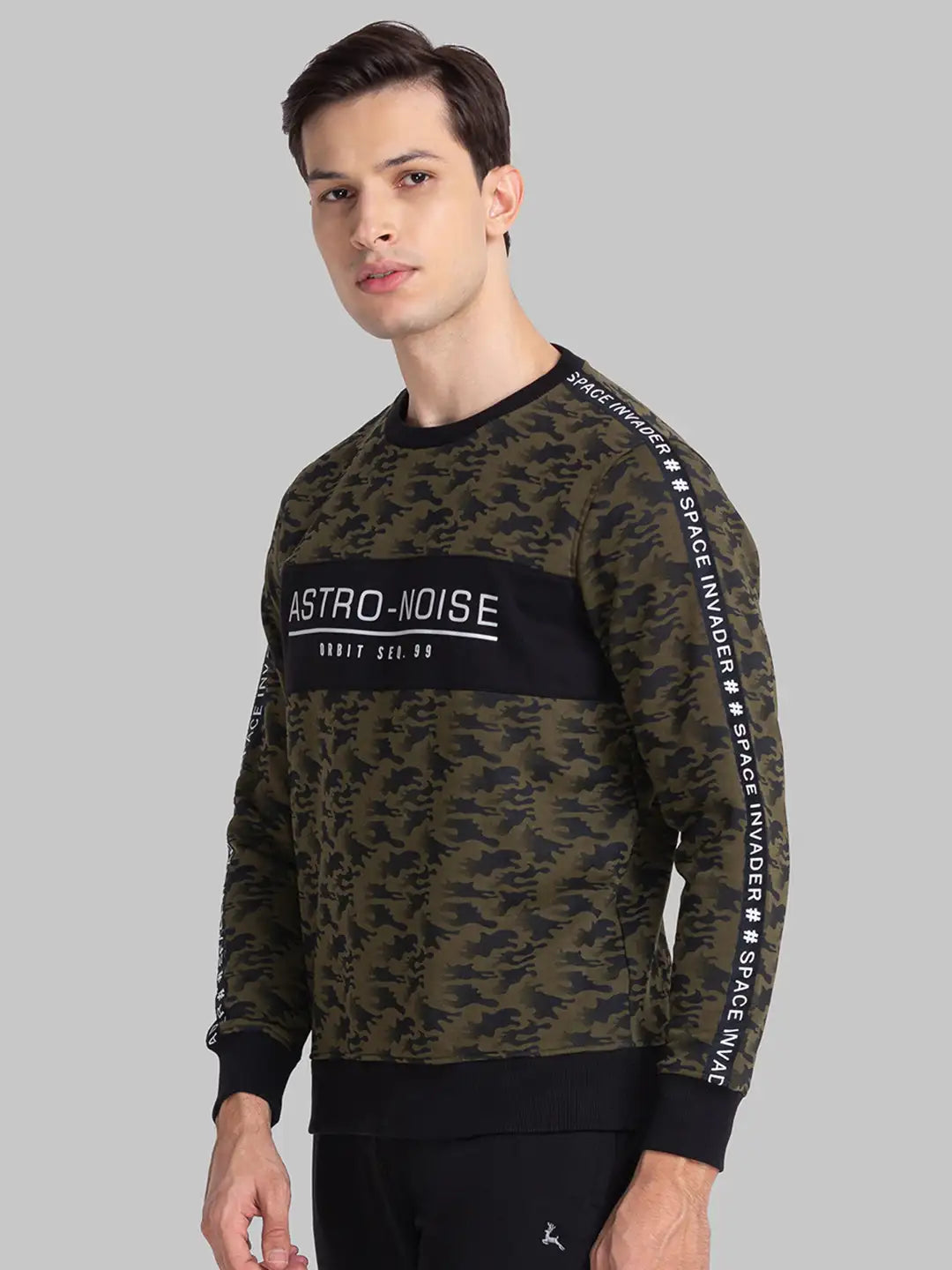 Men White Regular Fit Print Cotton Polyester Blend Sweatshirts