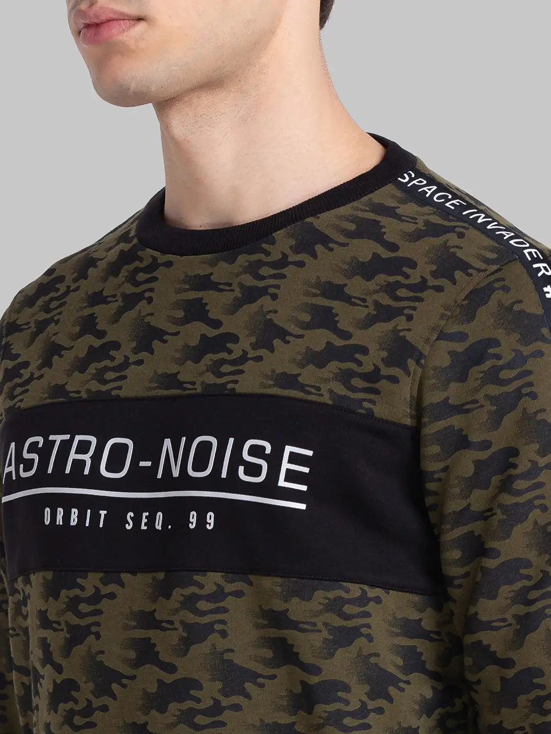 Men White Regular Fit Print Cotton Polyester Blend Sweatshirts