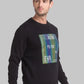 Men Black Regular Fit Print Cotton Polyester Blend Sweatshirts