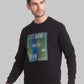 Men Black Regular Fit Print Cotton Polyester Blend Sweatshirts