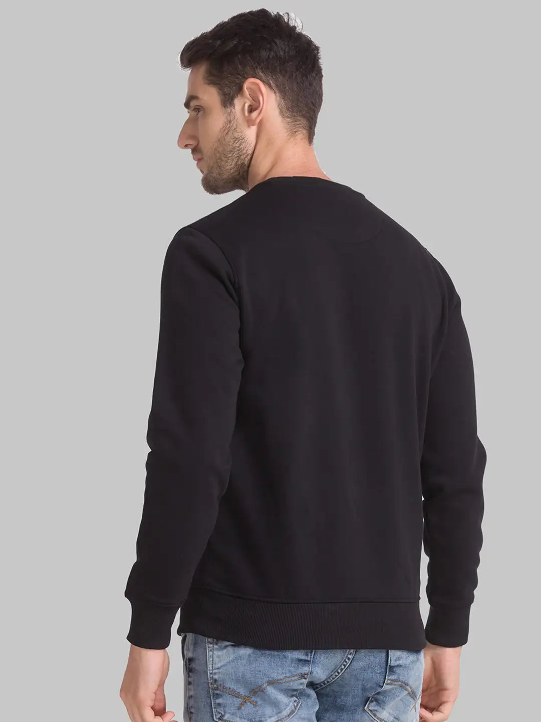 Men Black Regular Fit Print Cotton Polyester Blend Sweatshirts