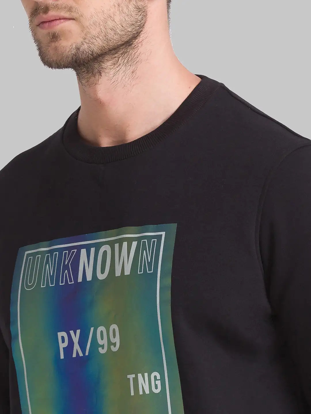 Men Black Regular Fit Print Cotton Polyester Blend Sweatshirts