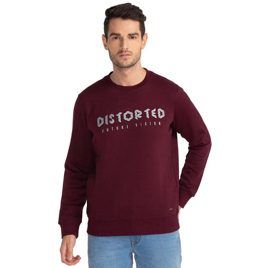 Men Maroon Regular Fit Print Cotton Polyester Blend Sweatshirts
