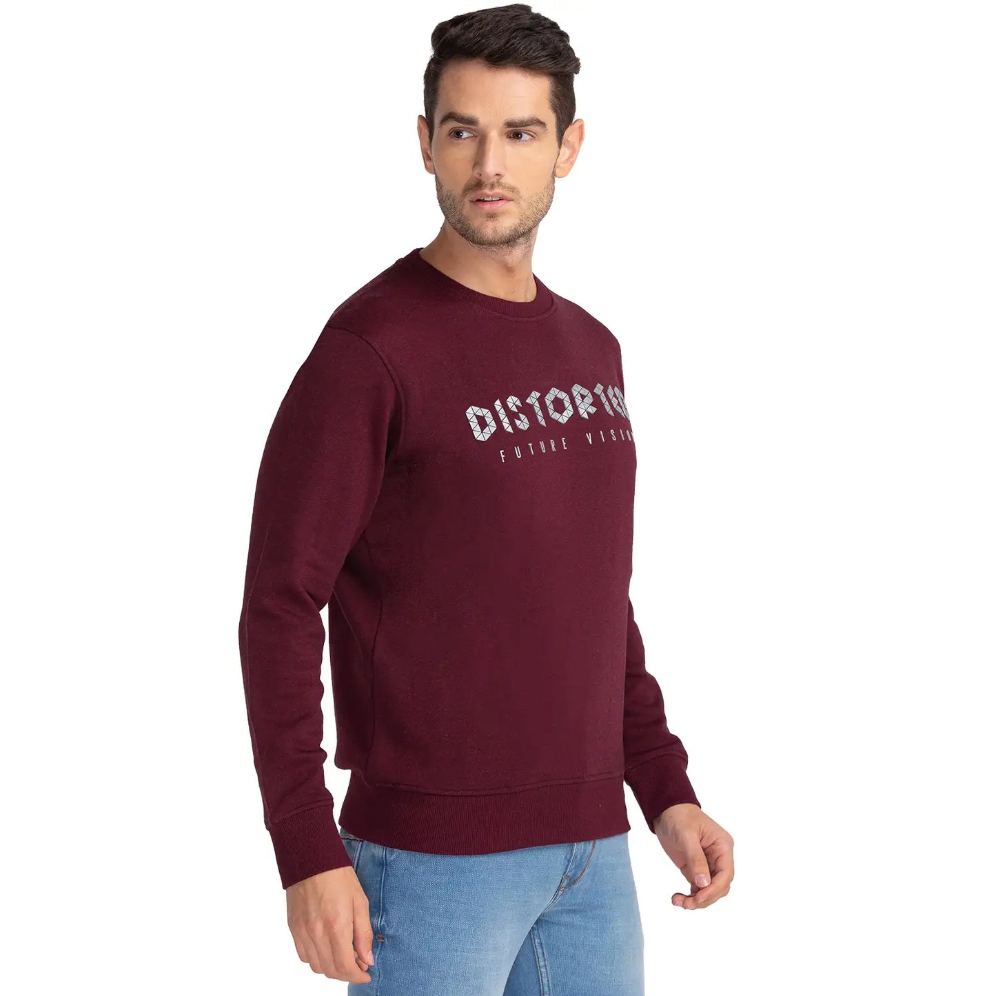 Men Maroon Regular Fit Print Cotton Polyester Blend Sweatshirts
