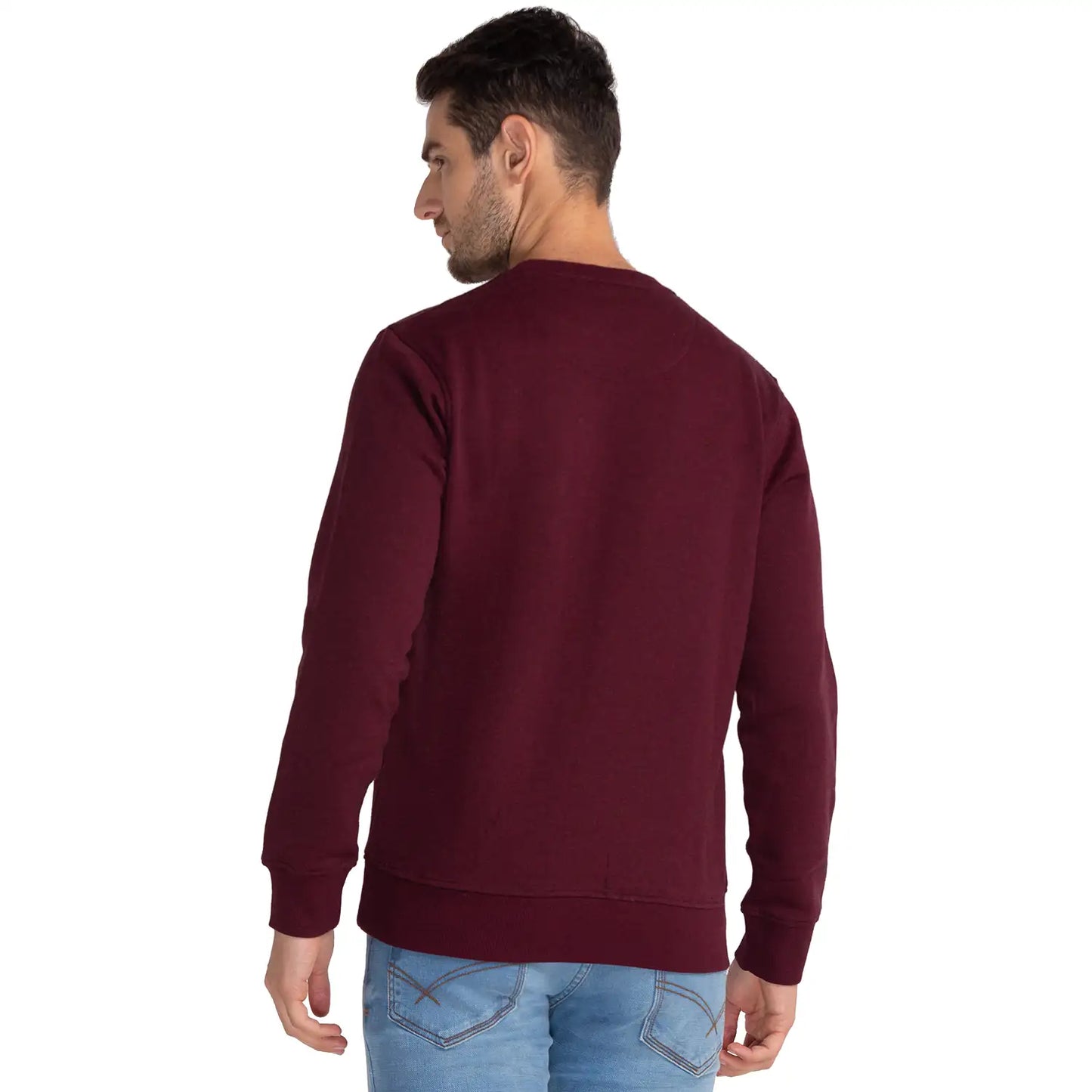 Men Maroon Regular Fit Print Cotton Polyester Blend Sweatshirts