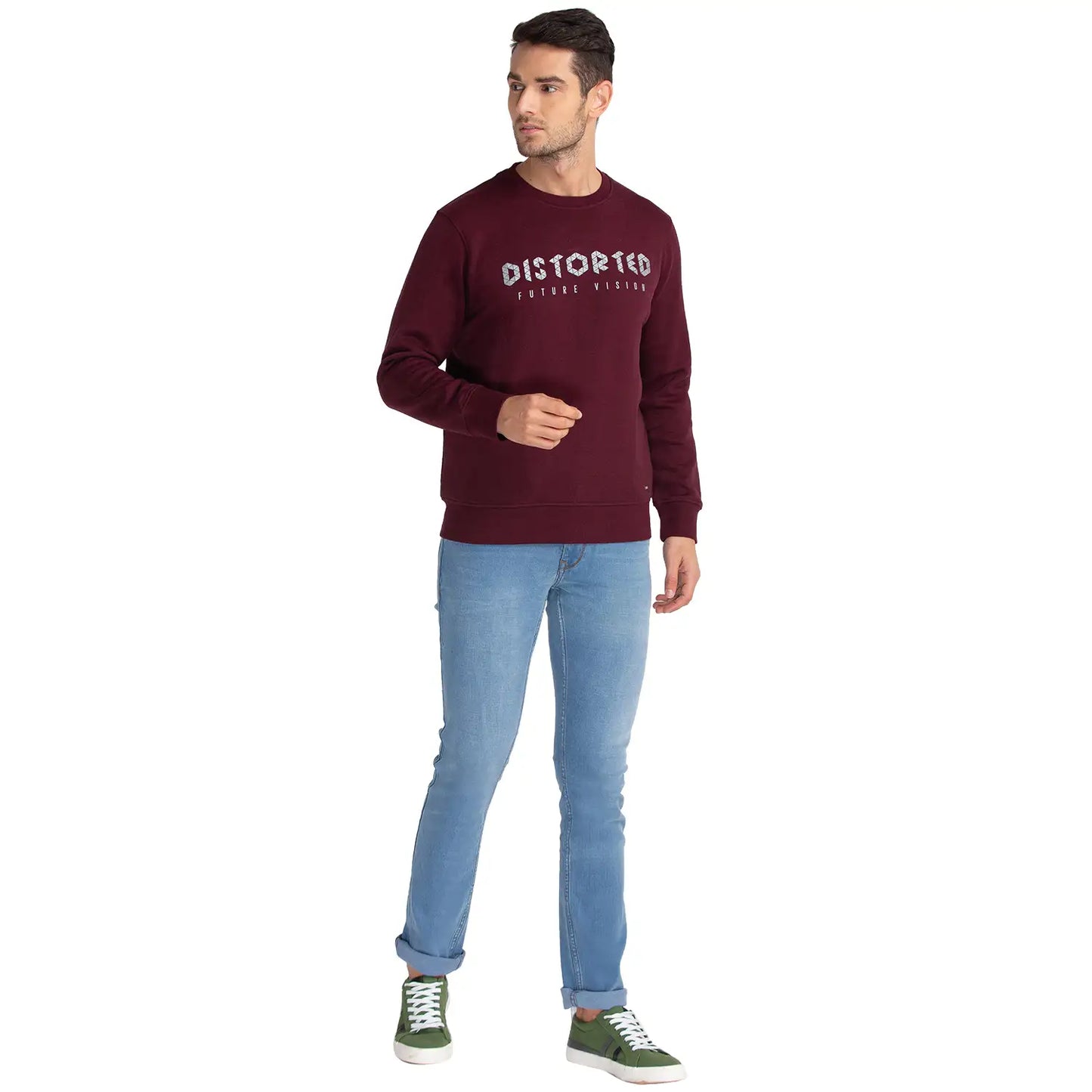 Men Maroon Regular Fit Print Cotton Polyester Blend Sweatshirts