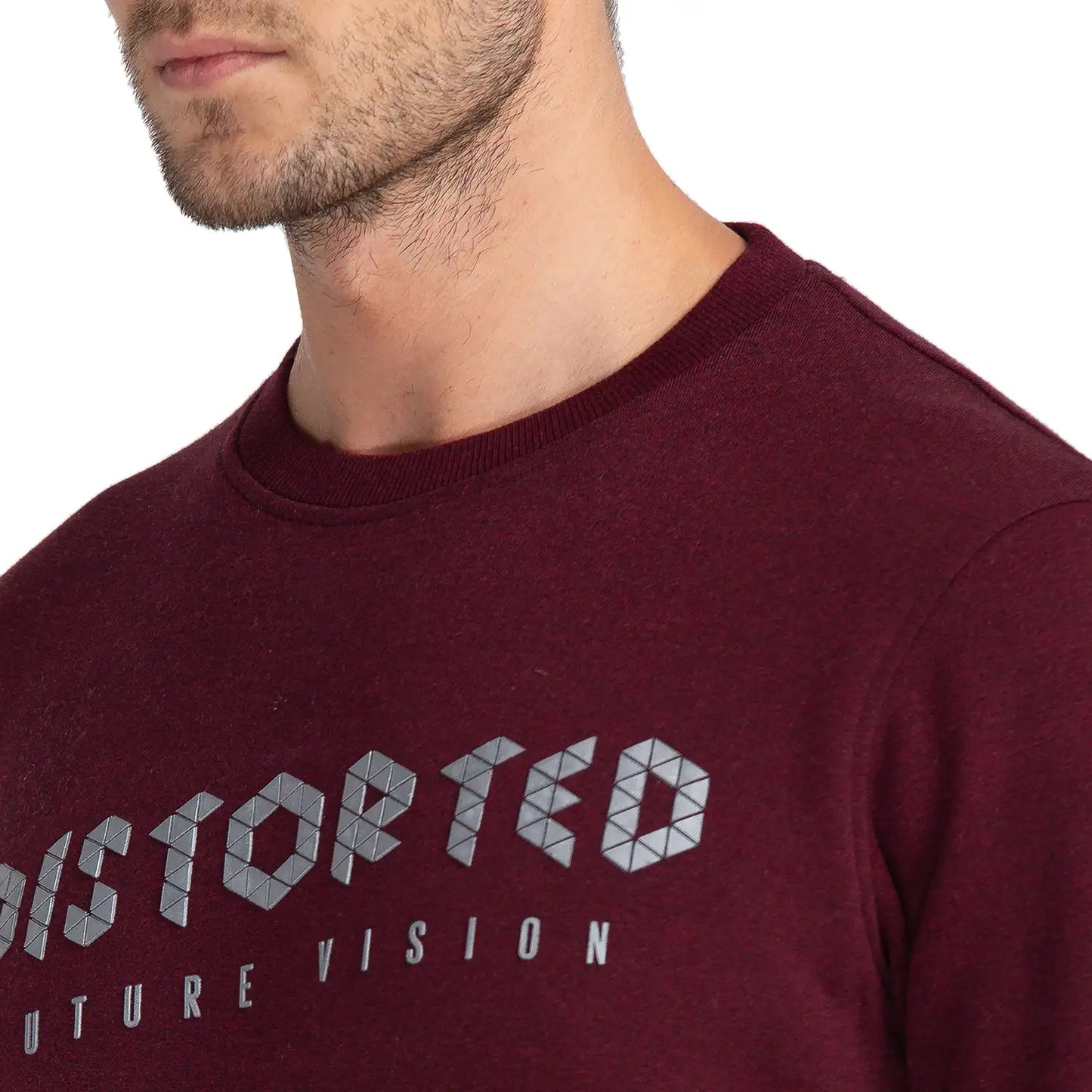 Men Maroon Regular Fit Print Cotton Polyester Blend Sweatshirts