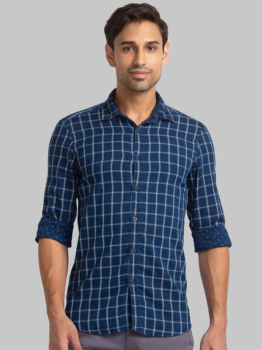 Parx Men Blue Double Cloth Slim Fit Cotton Shirt