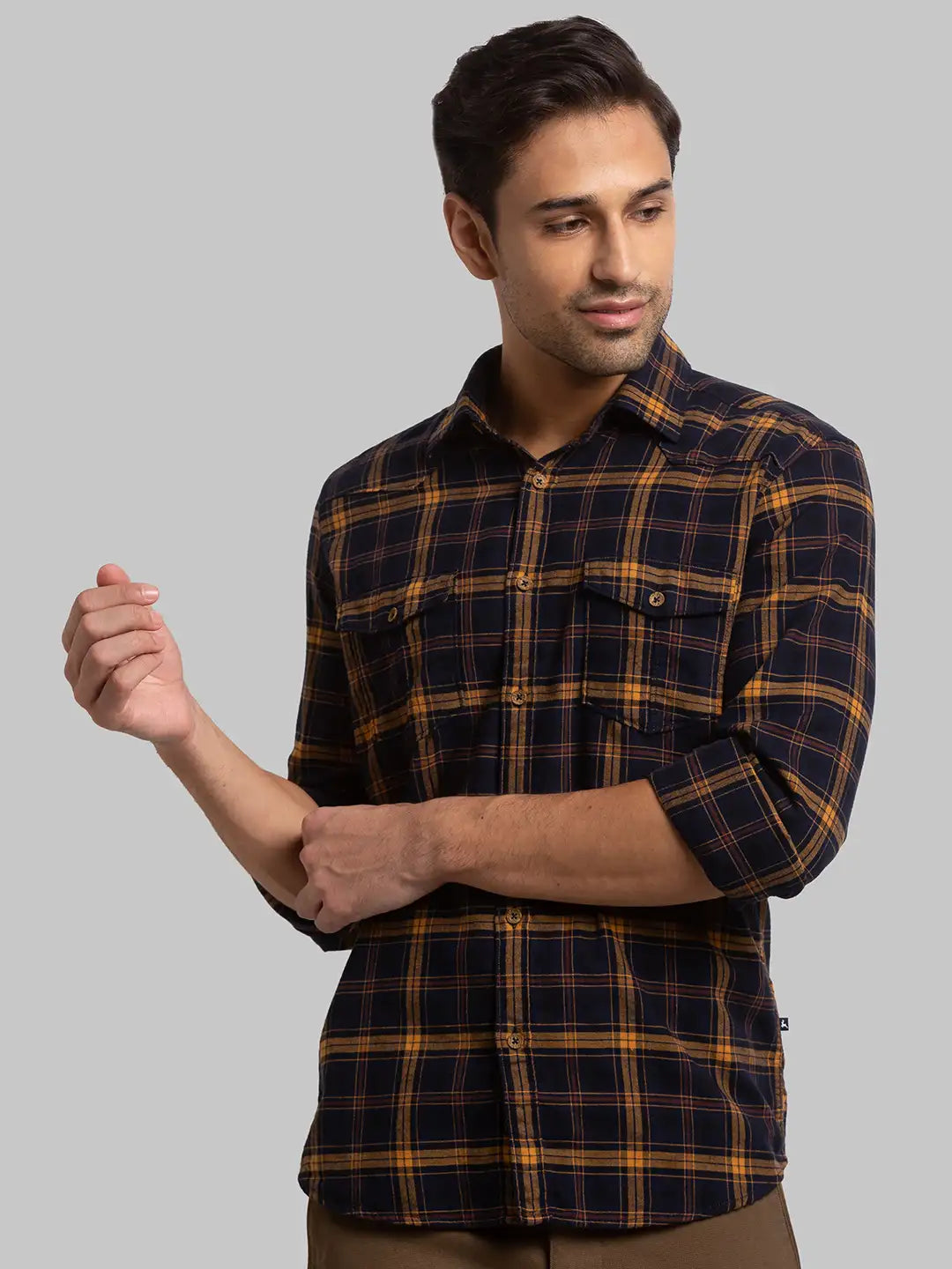 Men Blue Slim Fit Checks Cotton Full Sleeve Shirts