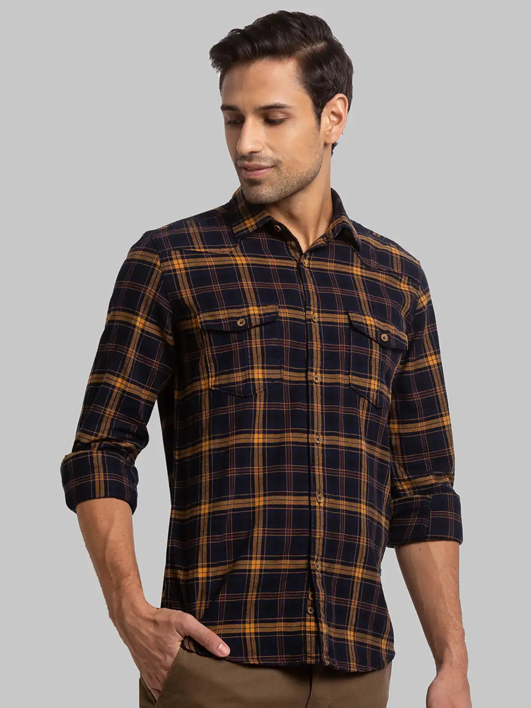 Men Blue Slim Fit Checks Cotton Full Sleeve Shirts