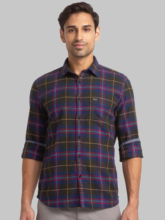 Men Green Slim Fit Checks Cotton Full Sleeve Shirts