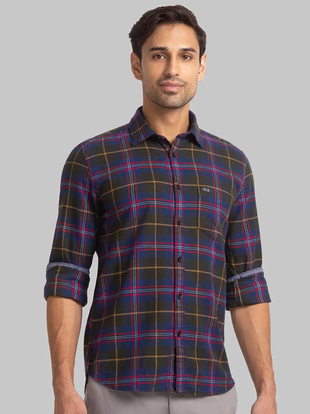 Men Green Slim Fit Checks Cotton Full Sleeve Shirts