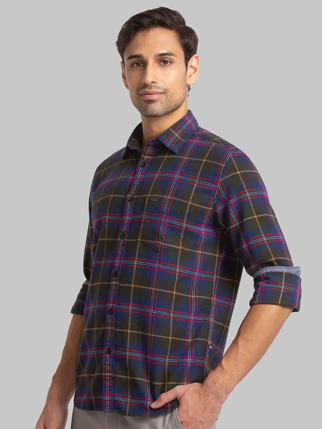 Men Green Slim Fit Checks Cotton Full Sleeve Shirts