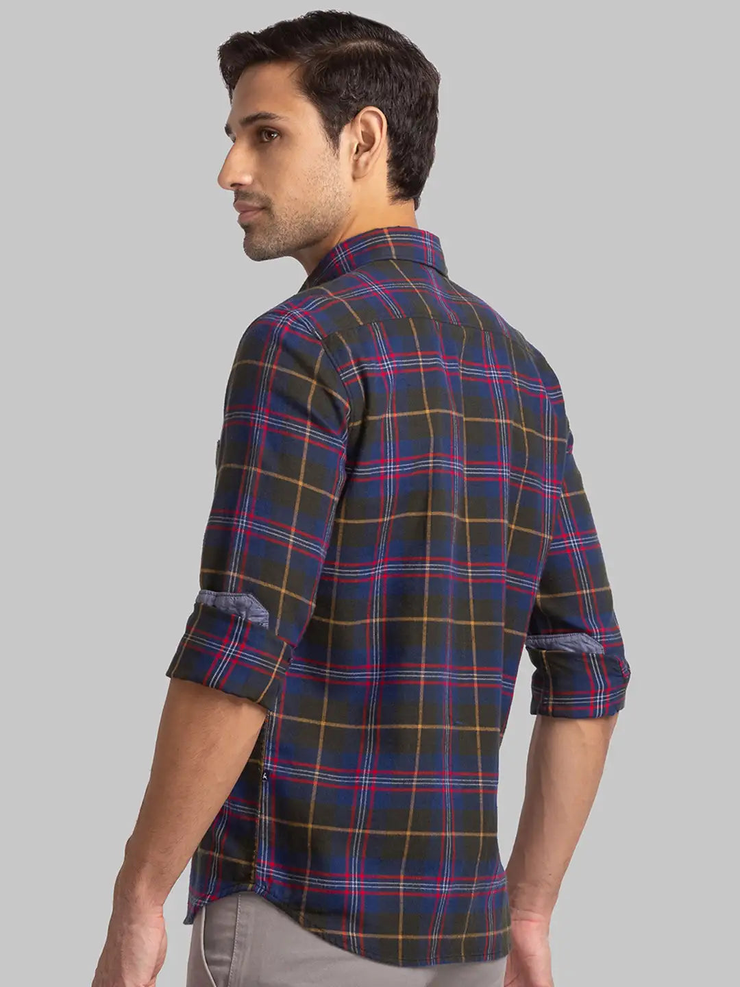 Men Green Slim Fit Checks Cotton Full Sleeve Shirts