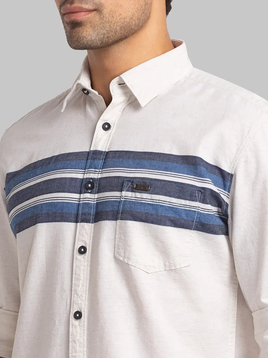 Parx Men Blue Engineered Slim Fit Cotton Shirt
