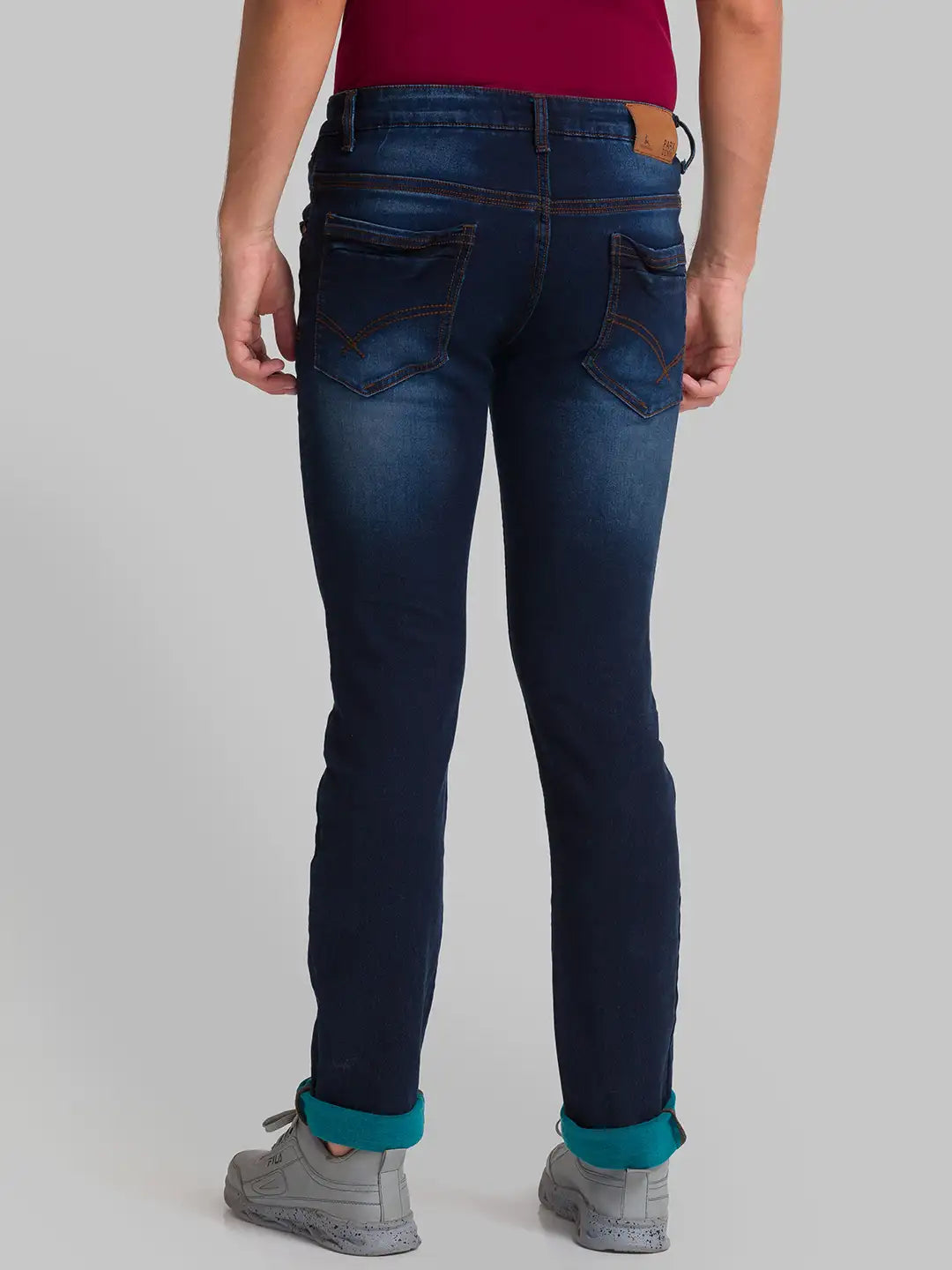 Men Blue Slim Tapered Fit Plain Polyester Blend Jeans