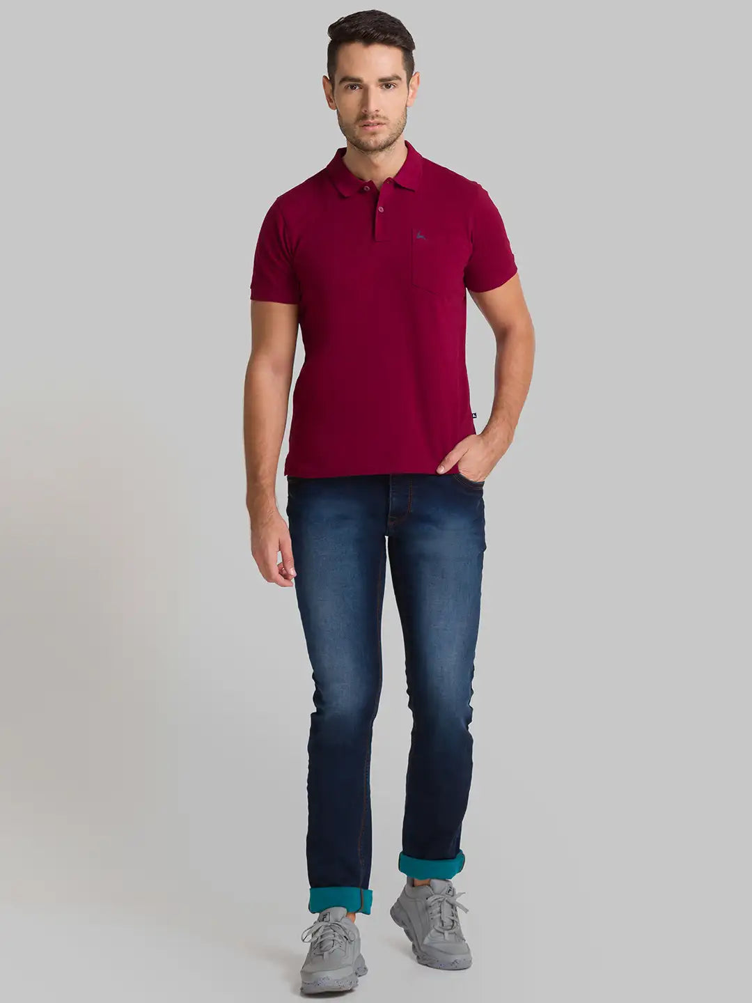 Men Blue Slim Tapered Fit Plain Polyester Blend Jeans