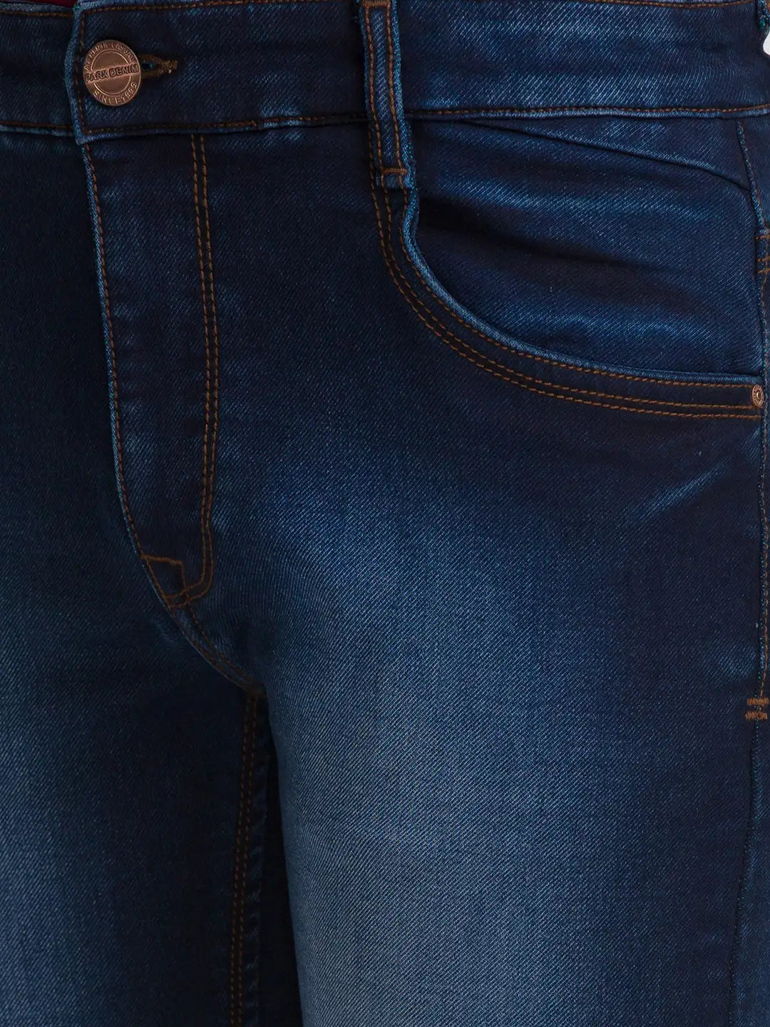 Men Blue Slim Tapered Fit Plain Polyester Blend Jeans