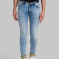 Men Blue Skinny Cropped Fit Plain Polyester Blend Jeans