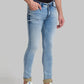 Men Blue Skinny Cropped Fit Plain Polyester Blend Jeans