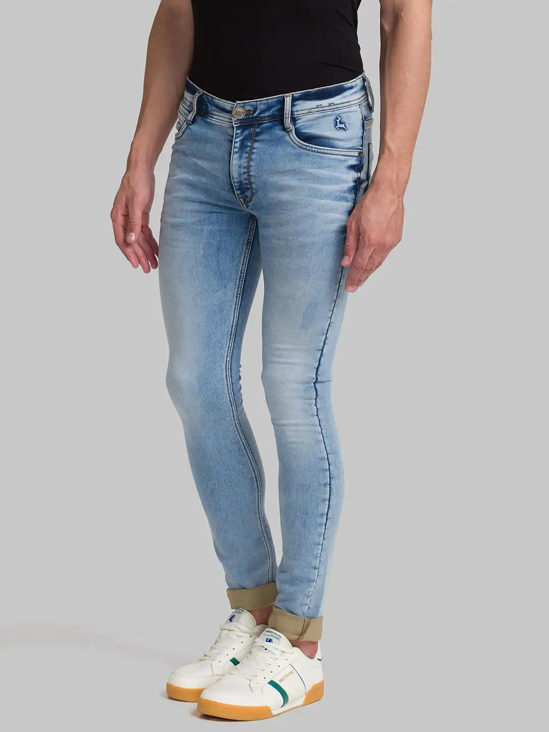Men Blue Skinny Cropped Fit Plain Polyester Blend Jeans