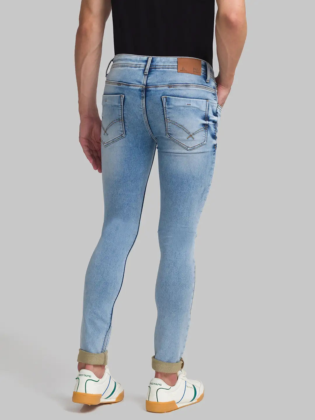 Men Blue Skinny Cropped Fit Plain Polyester Blend Jeans