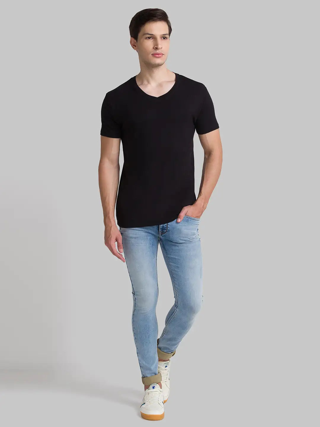 Men Blue Skinny Cropped Fit Plain Polyester Blend Jeans