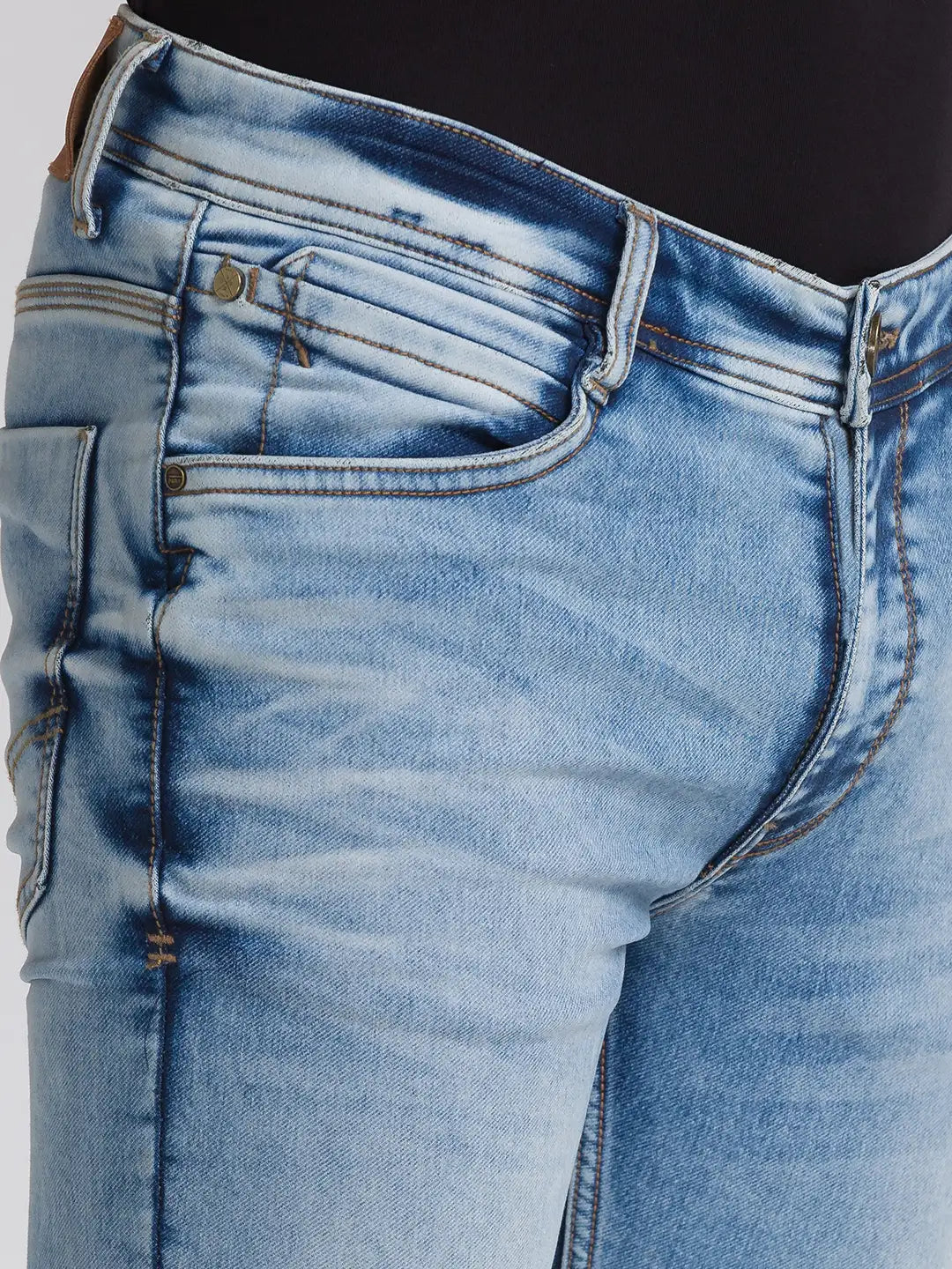 Men Blue Skinny Cropped Fit Plain Polyester Blend Jeans