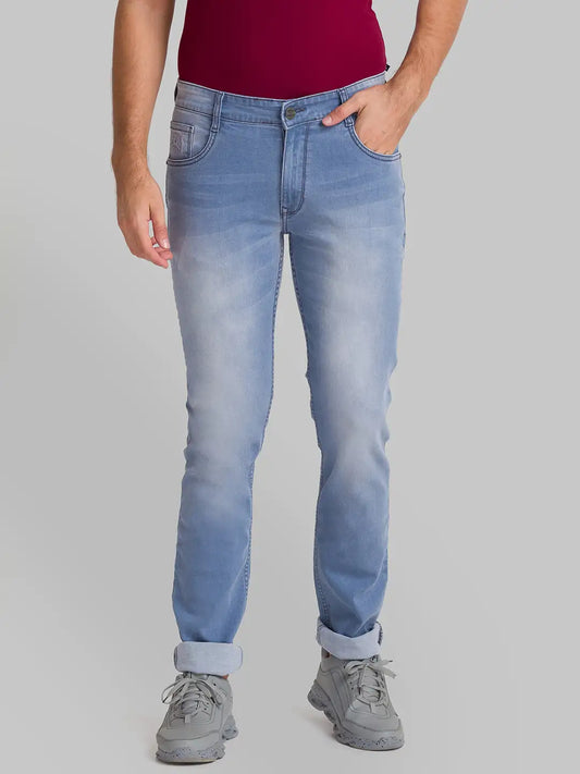 Men Blue Slim Tapered Fit Plain Cotton Blend Jeans