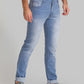 Men Blue Slim Tapered Fit Plain Cotton Blend Jeans