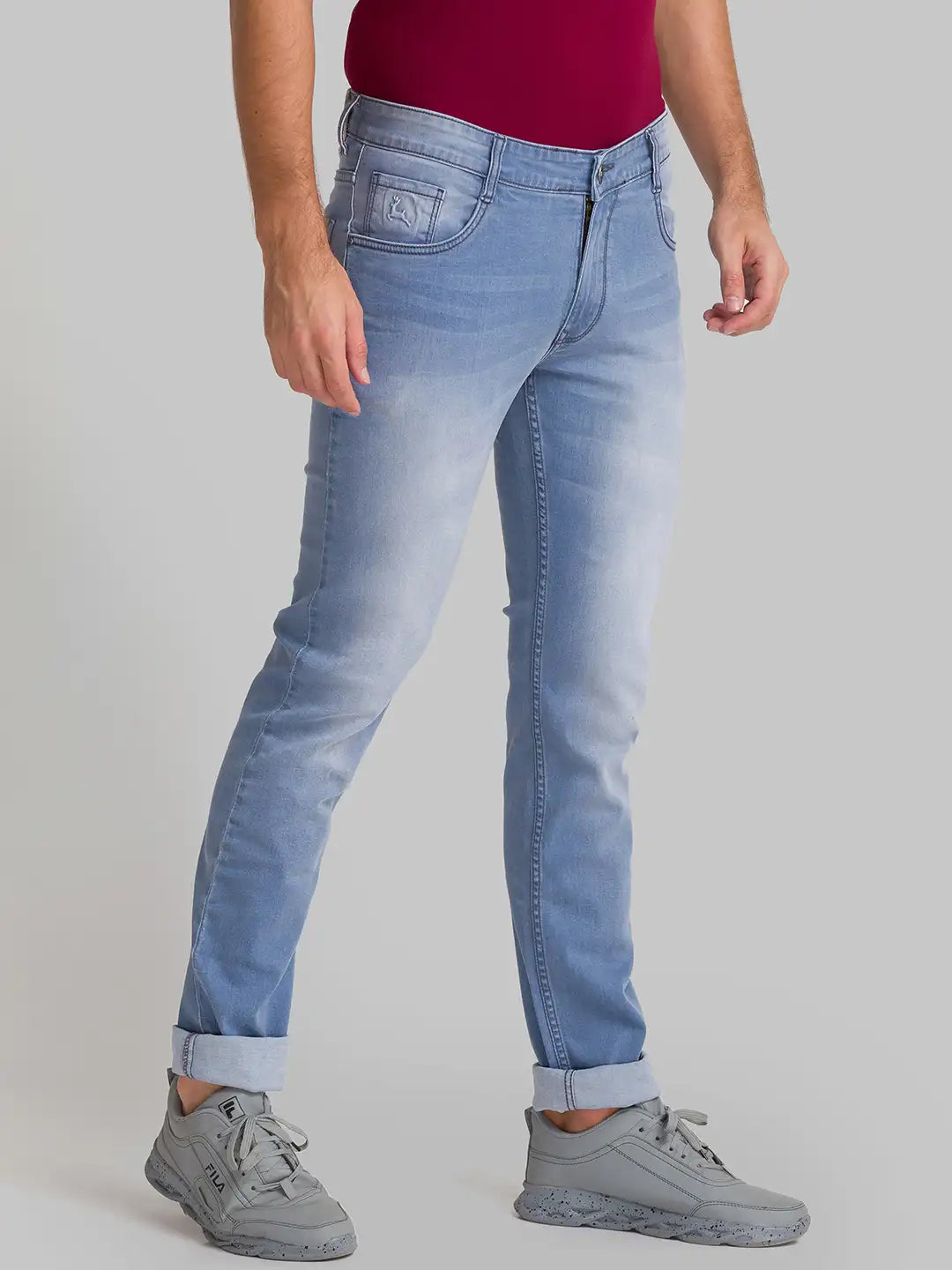 Men Blue Slim Tapered Fit Plain Cotton Blend Jeans