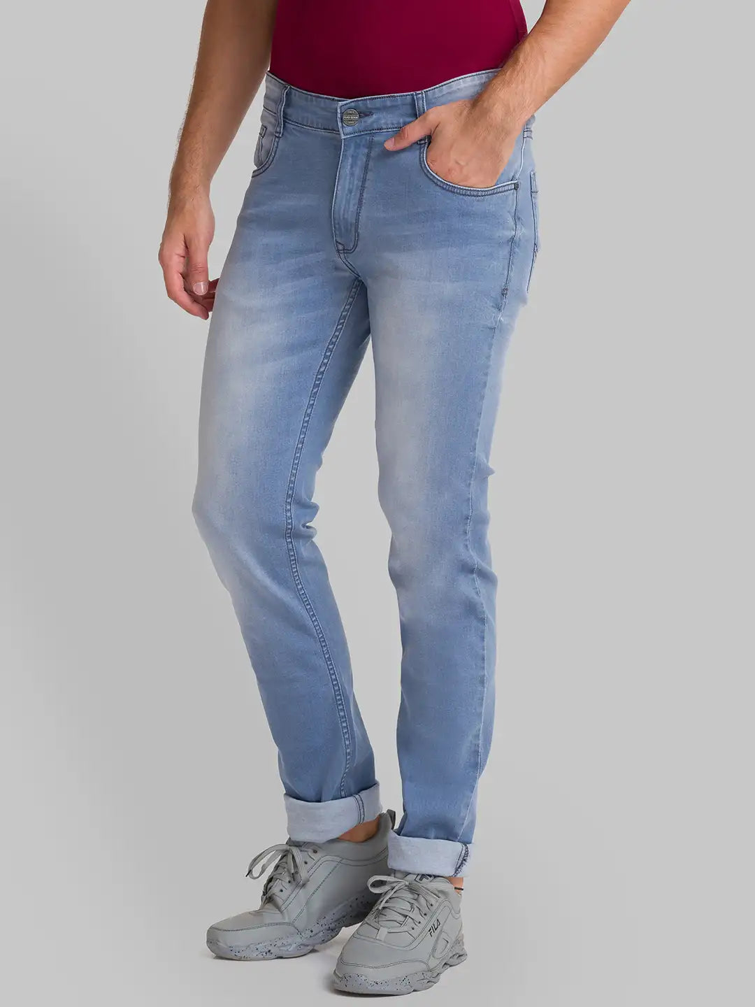 Men Blue Slim Tapered Fit Plain Cotton Blend Jeans