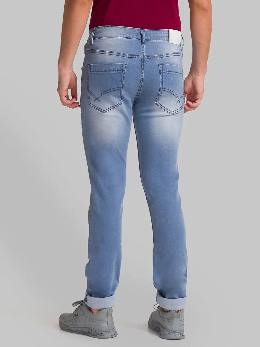 Men Blue Slim Tapered Fit Plain Cotton Blend Jeans