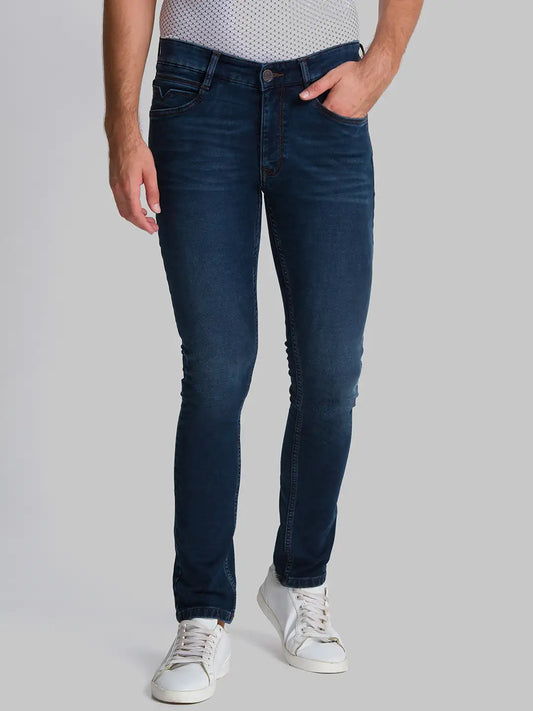 Men Blue Skinny Cropped Fit Knitted Cotton Blend Jeans