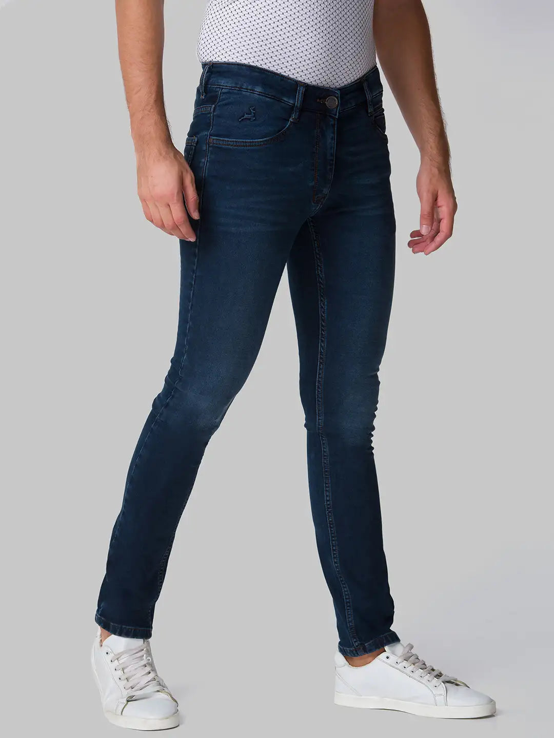 Men Blue Skinny Cropped Fit Knitted Cotton Blend Jeans