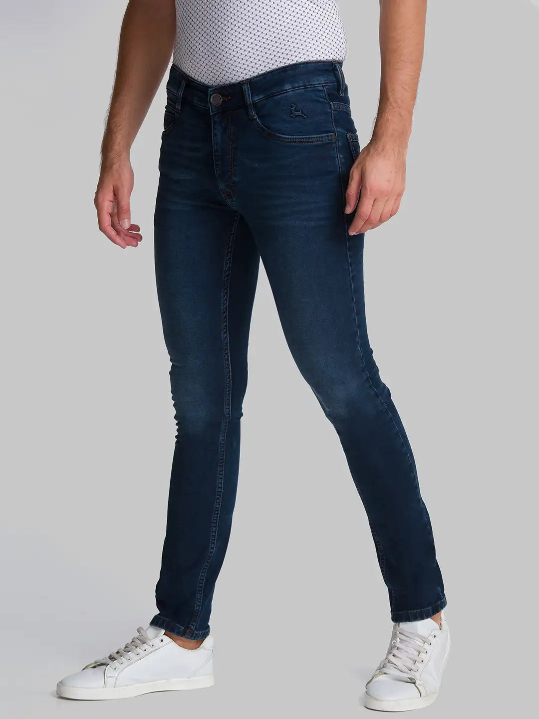 Men Blue Skinny Cropped Fit Knitted Cotton Blend Jeans