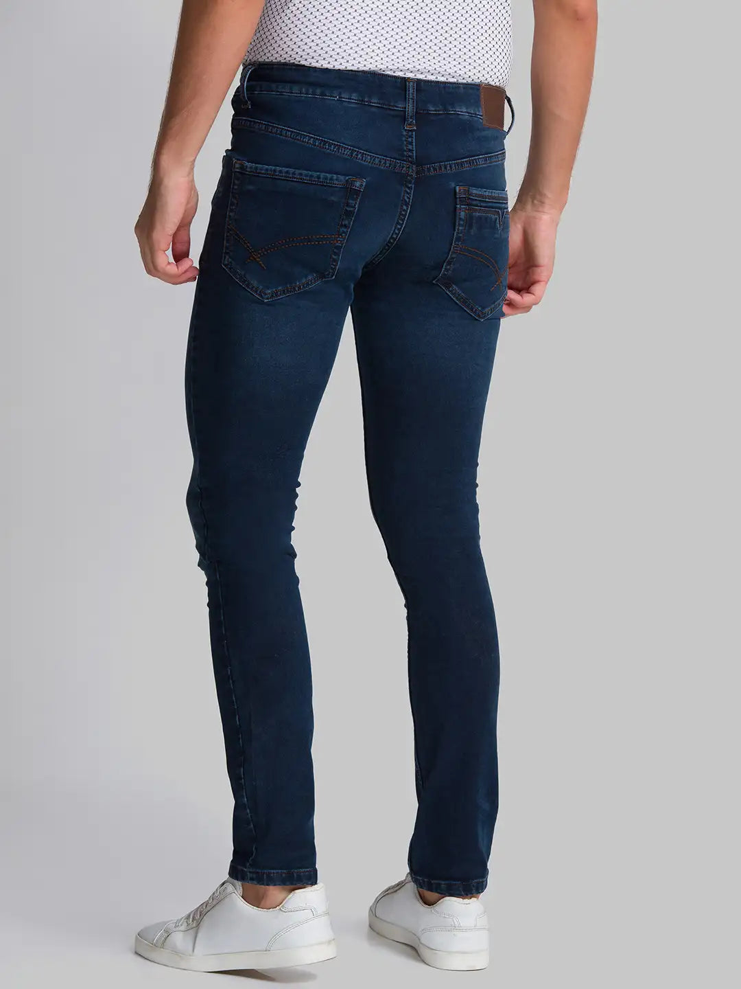 Men Blue Skinny Cropped Fit Knitted Cotton Blend Jeans