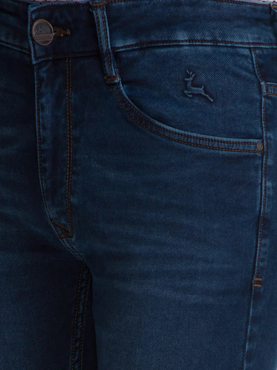 Men Blue Skinny Cropped Fit Knitted Cotton Blend Jeans