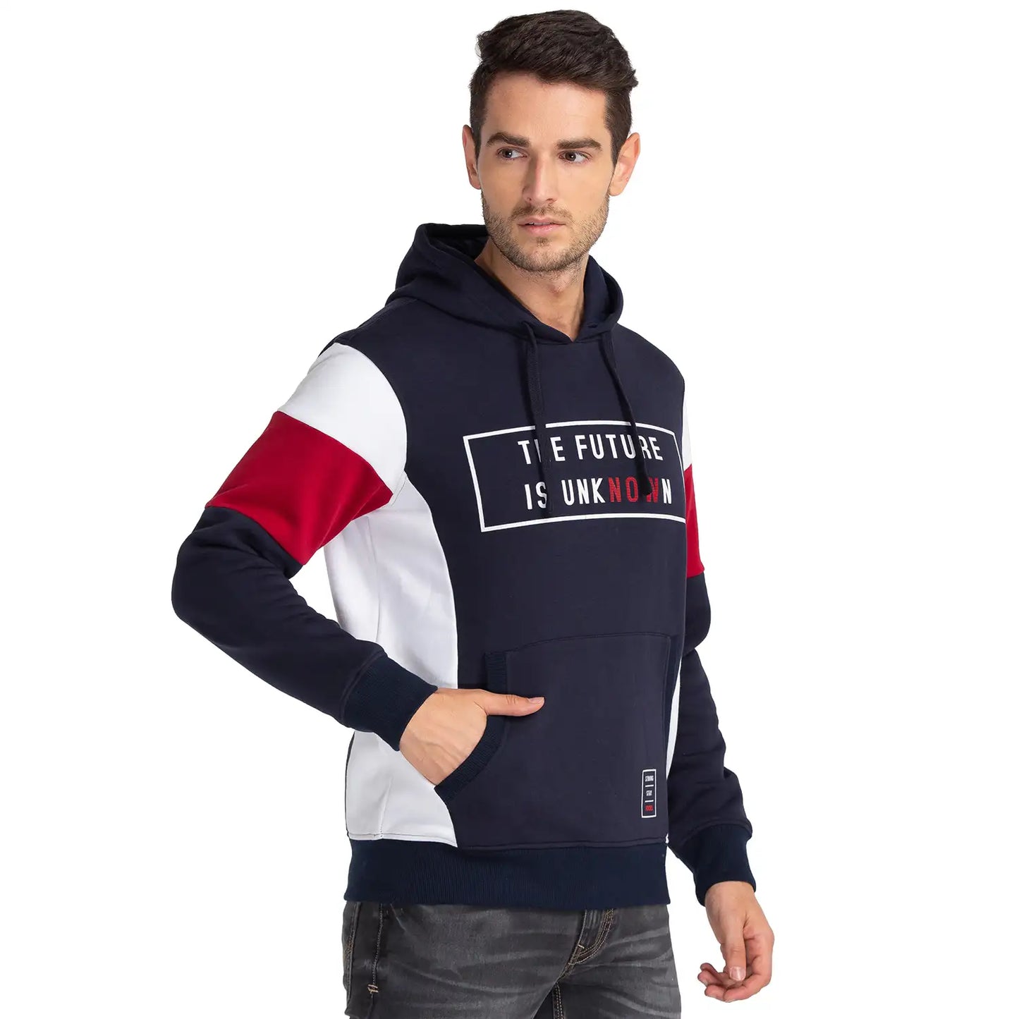Men Blue Regular Fit Cut & Sew Cotton Polyester Blend Sweatshirts