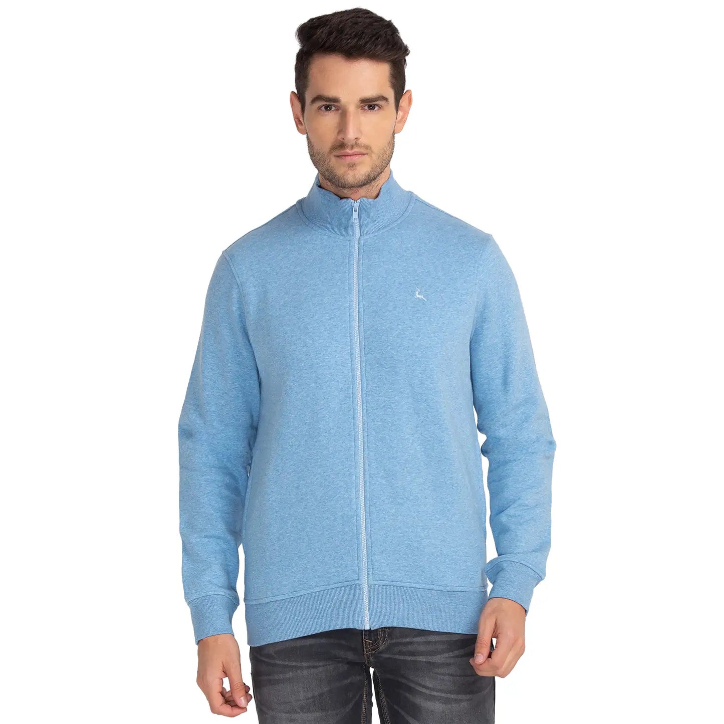 Men Blue Regular Fit Solid Cotton Polyester Blend Sweatshirts