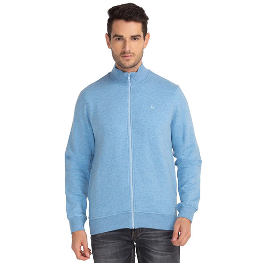 Men Blue Regular Fit Solid Cotton Polyester Blend Sweatshirts