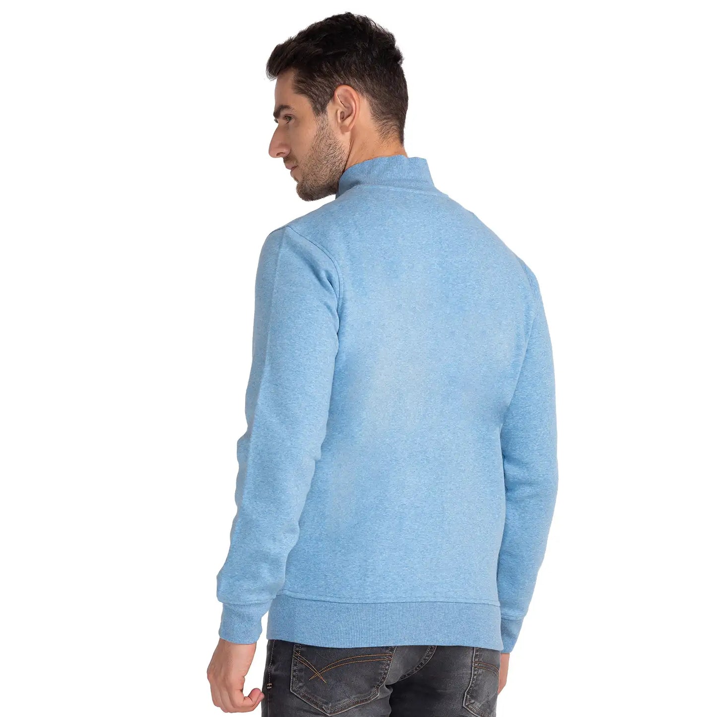 Men Blue Regular Fit Solid Cotton Polyester Blend Sweatshirts