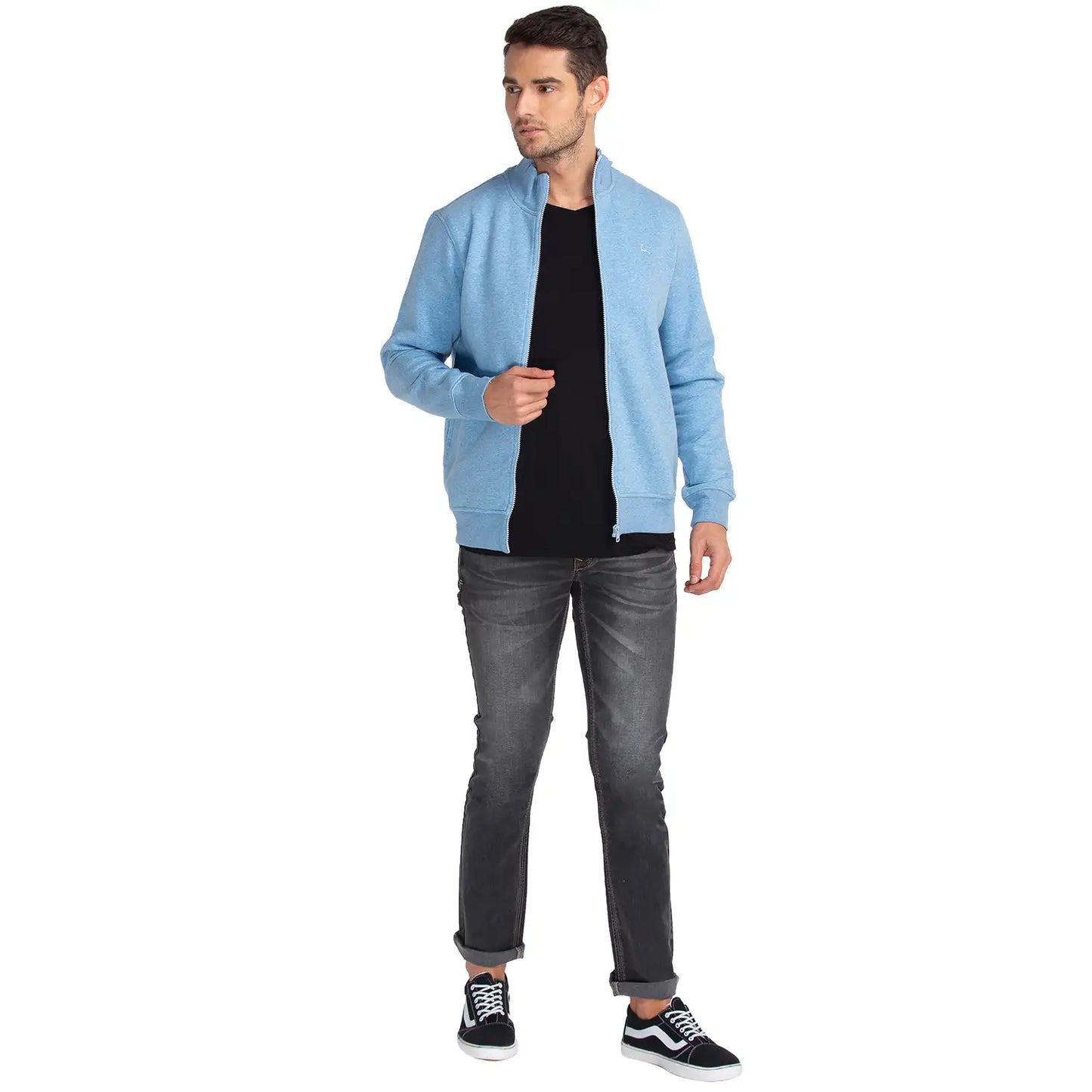 Men Blue Regular Fit Solid Cotton Polyester Blend Sweatshirts