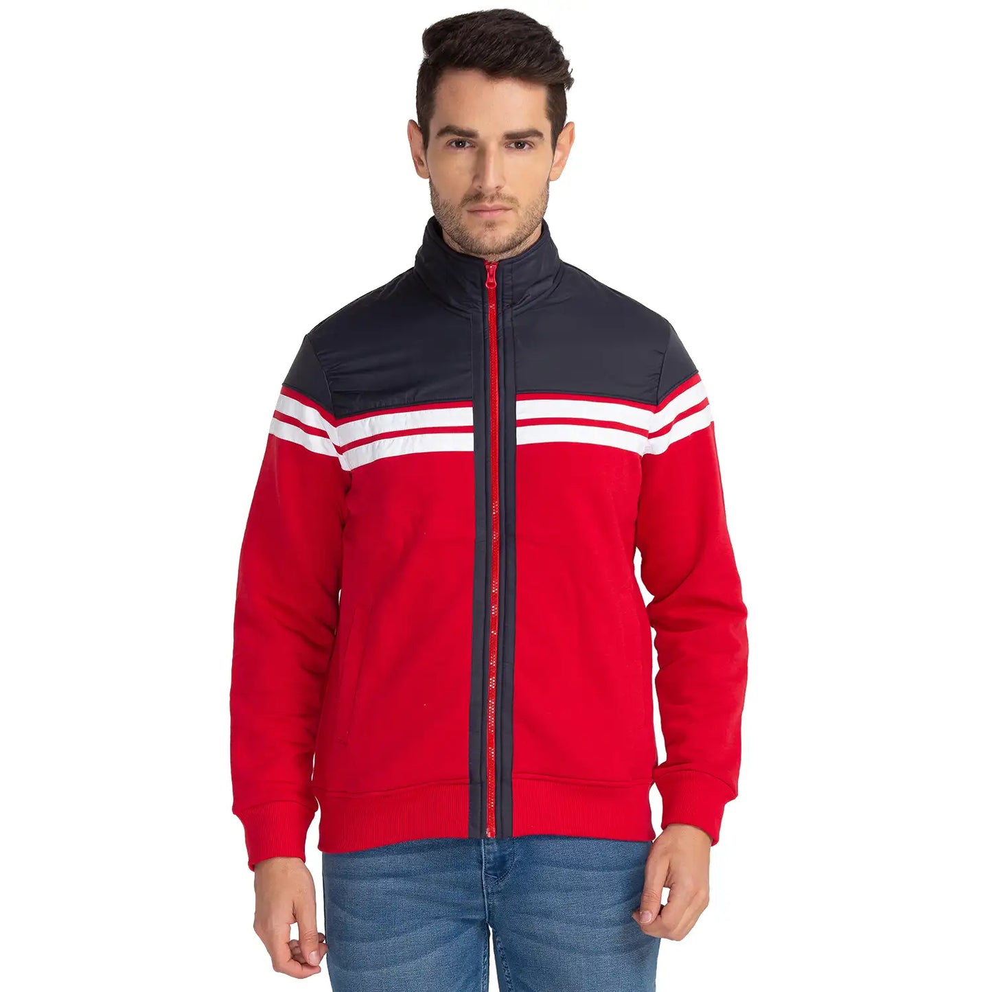 Men Red Regular Fit Cut & Sew Cotton Polyester Blend Sweatshirts