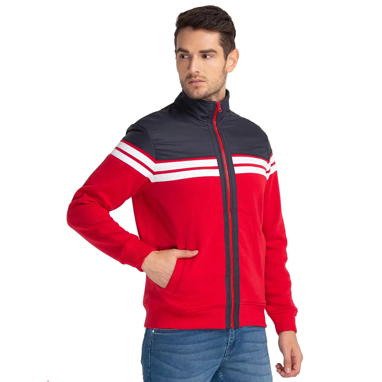 Men Red Regular Fit Cut & Sew Cotton Polyester Blend Sweatshirts