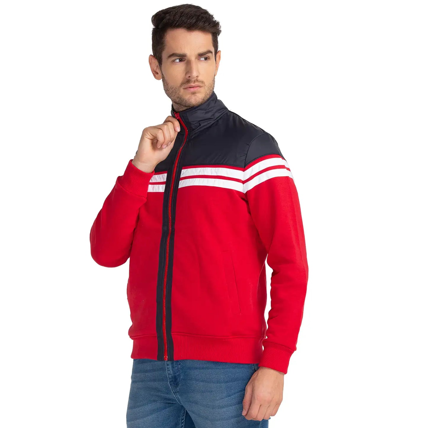 Men Red Regular Fit Cut & Sew Cotton Polyester Blend Sweatshirts